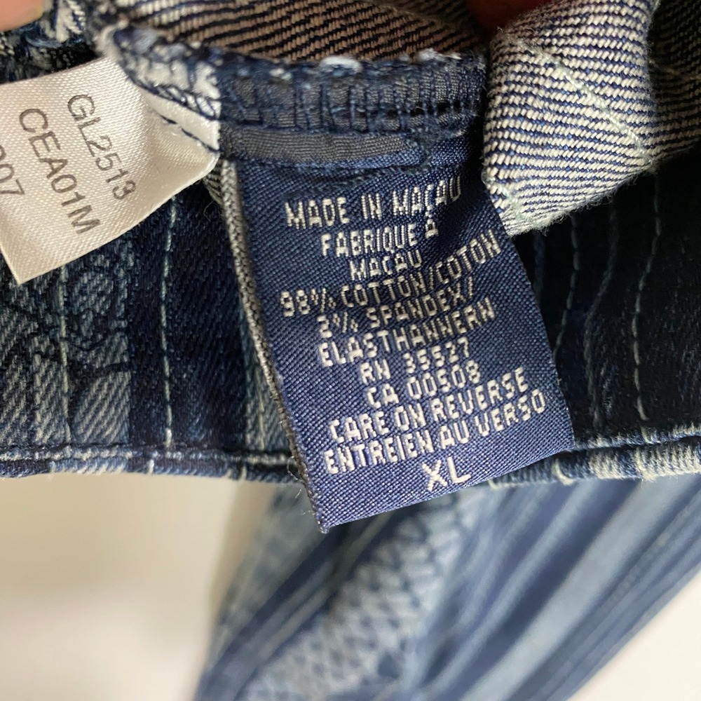 MARITHE FRANCOIS Womens Denim Jacket Blue Striped Dragon Print Cropped Size XL - Picture 5 of 9